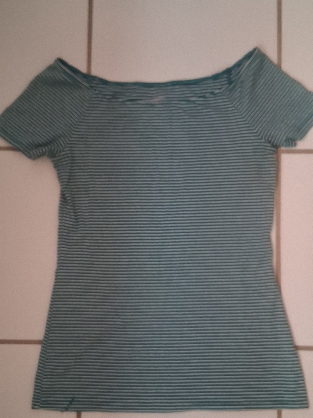 Old Navy Teal & White Striped Short-Sleeve Boatneck Tee